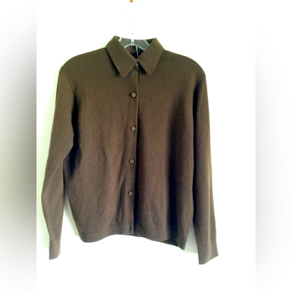 Vintage Super-soft Cocoa Brown Collared Cashmere Cardigan
